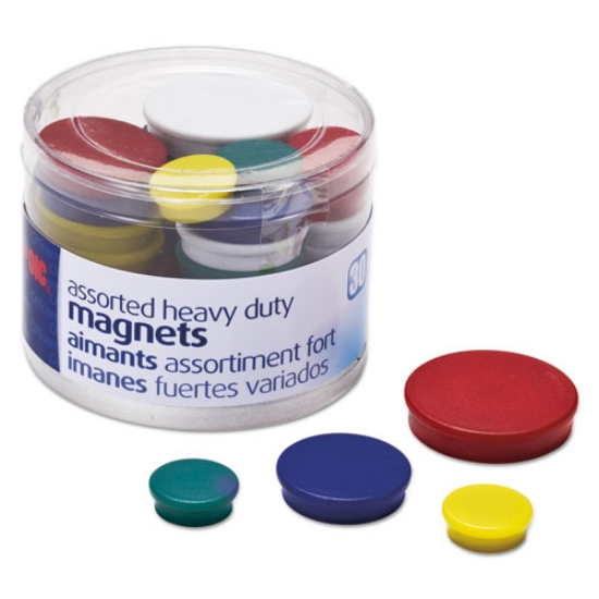 Picture of Assorted Heavy-Duty Magnets, Circles, Assorted Sizes And Colors, 30/tub
