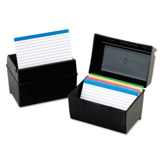 Picture of Plastic Index Card File, Holds 400 4 X 6 Cards, 6.5 X 4.78 X 5.25, Black