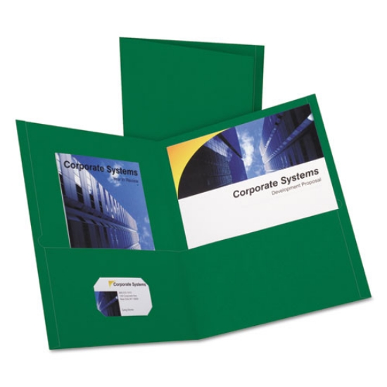 Picture of Twin-Pocket Folder, Embossed Leather Grain Paper, 0.5" Capacity, 11 X 8.5, Hunter Green, 25/box