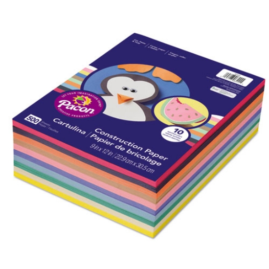 Picture of Rainbow Super Value Construction Paper Ream, 45 lb Text, 9 x 12, Assorted, 500/Pack