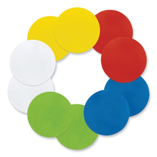 Picture of Self Stick Dry Erase Circles, 10 x 10, Blue/Green/Red/White/Yellow Surfaces, 10/Pack