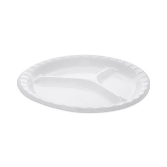 Picture of Placesetter Deluxe Laminated Foam Dinnerware, 3-Compartment Plate, 10.25" dia, White, 540/Carton