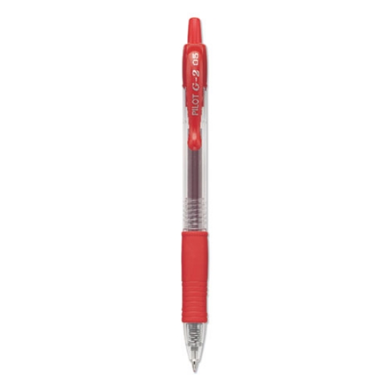 Picture of G2 Premium Gel Pen, Retractable, Extra-Fine 0.5 mm, Red Ink, Smoke/Red Barrel, Dozen