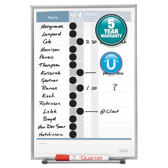 Picture of Matrix Employee In/Out Board, Up to 15 Employees, 11 x 16, White Surface, Silver Aluminum Frame