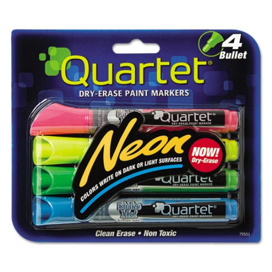 Picture of Neon Dry Erase Marker Set, Broad Bullet Tip, Assorted Colors, 4/set