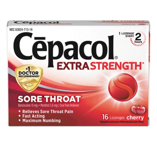 Picture of Extra Strength Sore Throat Lozenge, Cherry, 16/Box, 24 Boxes/Carton