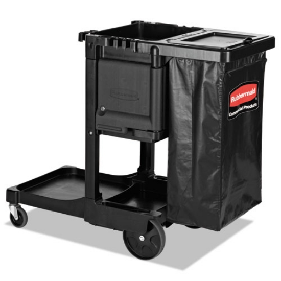 Picture of Executive Janitorial Cleaning Cart, Plastic, 4 Shelves, 1 Bin, 12.1" x 22.4" x 23", Black