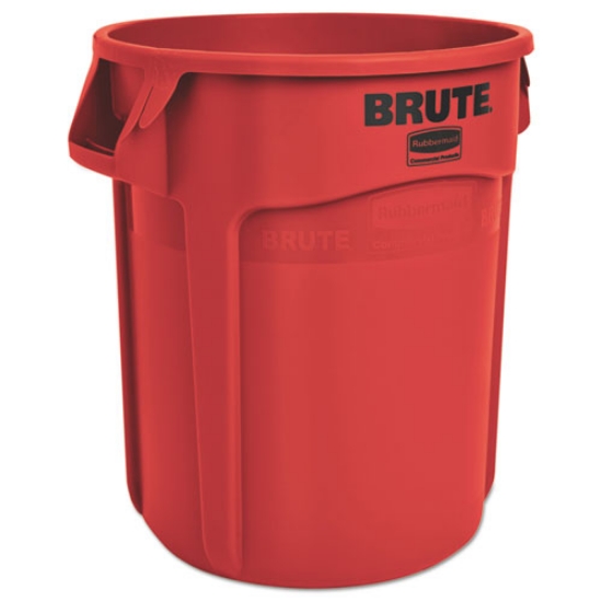 Picture of Vented Round Brute Container, 10 gal, Plastic, Red, 6/Carton