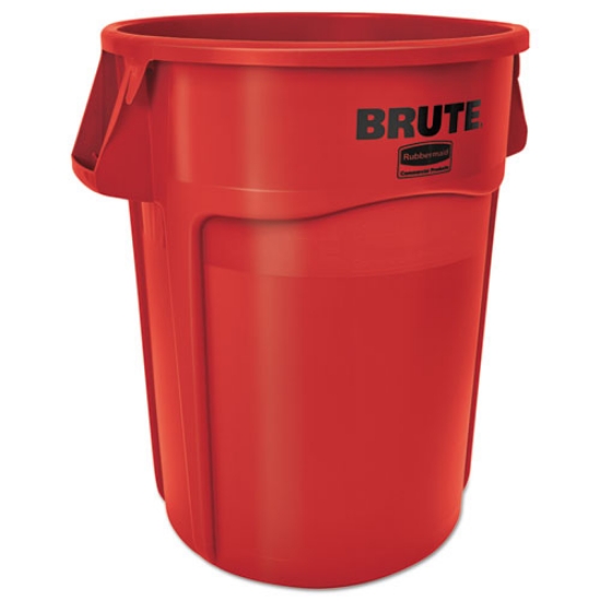 Picture of Vented Round Brute Container, 44 gal, Plastic, Red, 4/Carton