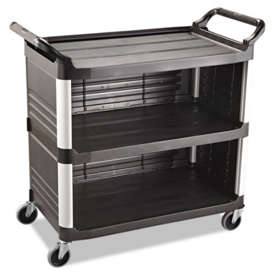 Picture of Xtra Utility Cart with Enclosed Sides and Back, Plastic, 3 Shelves, 300 lb Capacity, 20" x 40.63" x 37.8", Black