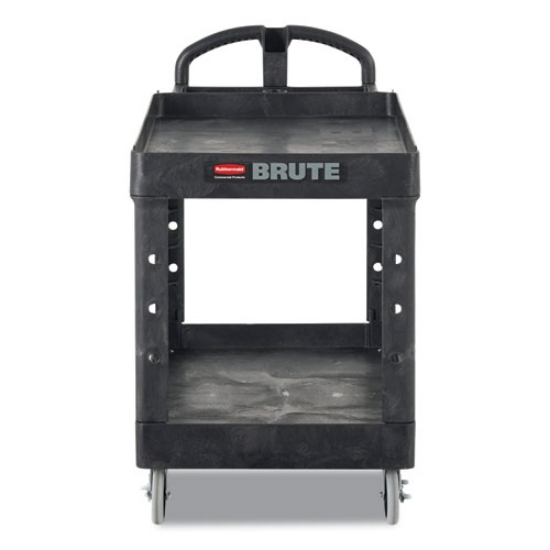 Picture of Heavy-Duty Utility Cart with Lipped Shelves, Plastic, 2 Shelves, 500 lb Capacity, 17.13" x 38.5" x 38.88", Black