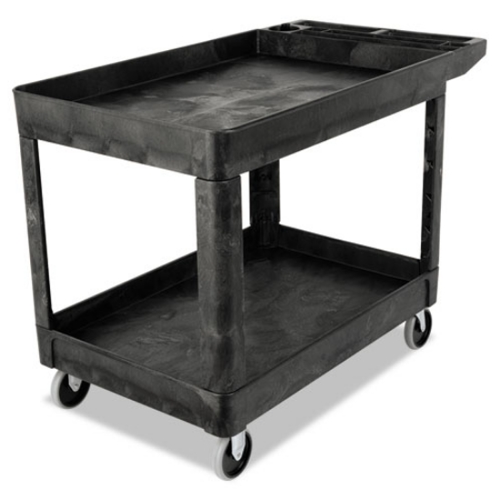 Picture of Heavy-Duty Utility Cart with Lipped Shelves, Plastic, 2 Shelves, 500 lb Capacity, 25.78" x 45.25" x 33.25", Black