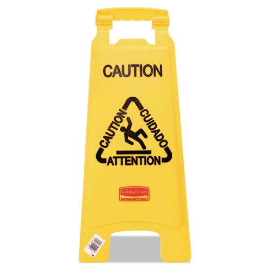 Picture of Multilingual "Caution" Floor Sign,  11 x 12 x 25, Bright Yellow
