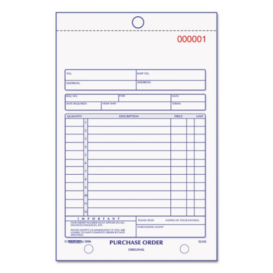 Picture of purchase order book, 12 lines, three-part carbonless, 5.5 x 7.88, 50 forms total