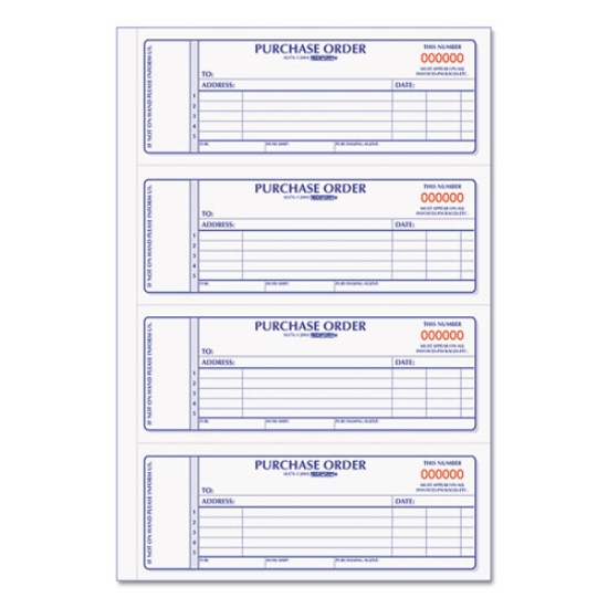Picture of Purchase Order Book, 5 Lines, Two-Part Carbonless, 7 x 2.75, 4 Forms/Sheet, 400 Forms Total
