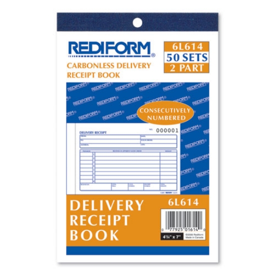 Picture of Delivery Receipt Book, Three-Part Carbonless, 6.38 x 4.25, 50 Forms Total