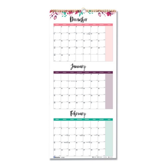 Picture of 3-Month Wall Calendar, Colorful Leaves Artwork, 12.25 x 27, White/Multicolor Sheets, 14-Month (Dec to Jan): 2024