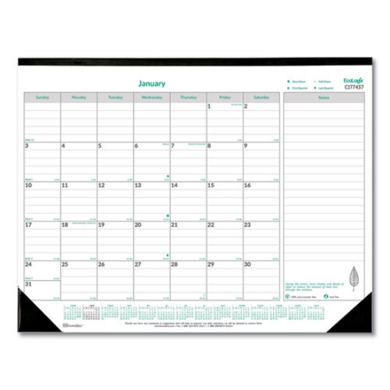 Picture of EcoLogix Monthly Desk Pad Calendar, 22 x 17, White/Green Sheets, Black Binding/Corners, 12-Month (Jan to Dec): 2024