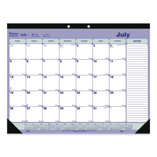 Picture of Academic Monthly Desk Pad Calendar, 21.25 x 16, White/Blue/Green, Black Binding/Corners, 13-Month (July-July): 2023 to 2024