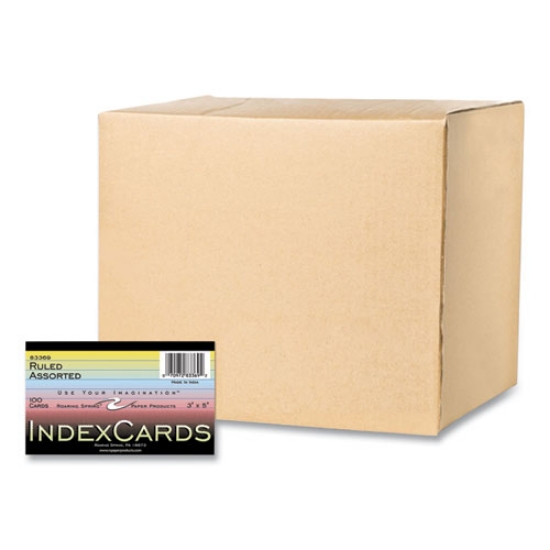Picture of Colored Index Cards, 3 x 5, Assorted Colors, 100/Pack, 36 Packs/Carton, Ships in 4-6 Business Days