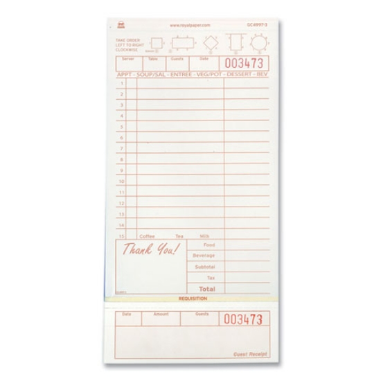 Picture of Guest Check Loose-Pack Refill, 15 Lines, Three-Part Carbonless, 4.2 x 8.5, 200 Forms/Pad, 10 Pads/Carton