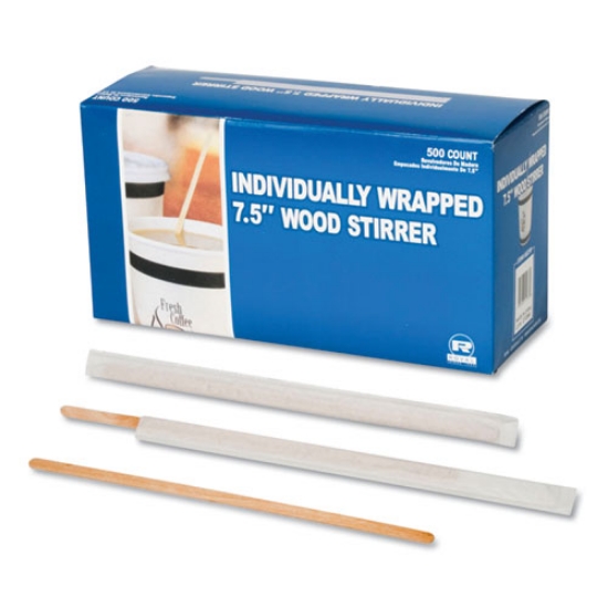 Picture of Wood Coffee Stirrers, 7.5", Wrapped, 5,000/carton