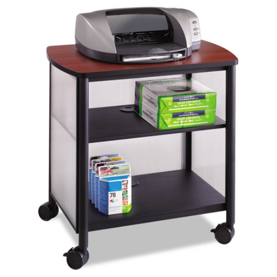 Picture of Impromptu Deskside Machine Stand, Metal, 3 Shelves, 100 lb Capacity, 26.25" x 21" x 26.5", Cherry/White/Black