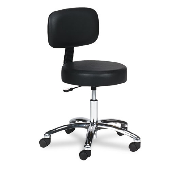 Picture of Pneumatic Lab Stool With Back, Supports Up To 250 Lb, 30.5" To 35.5" Seat Height, Black Seat/back, Chrome Base