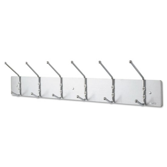Picture of Metal Wall Rack, Six Ball-Tipped Double-Hooks, Metal, 36w x 3.75d x 7h, Satin