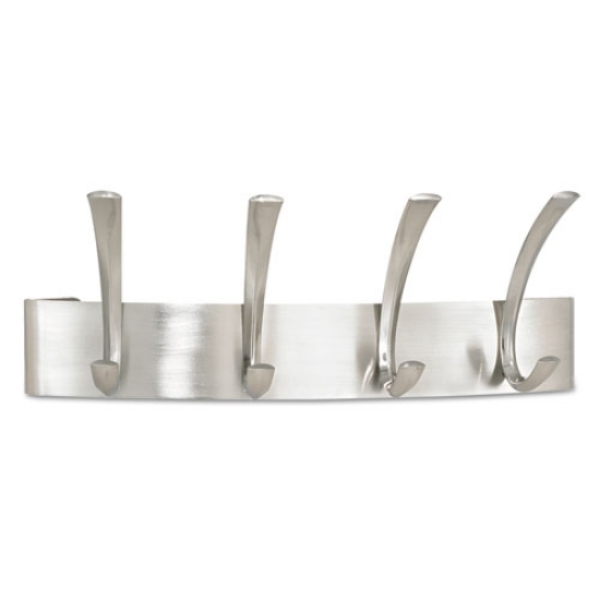 Picture of Metal Coat Rack, Wall Rack, Four Hooks, Steel, 14.25w x 4.5d x 5.25h, Brushed Nickel