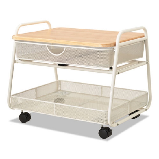 Picture of Onyx Under Desk Machine Stand, Metal, 1 Shelf, 1 Drawer, 1 Bin, 100 lb Capacity, 21" x 16" x 17.5", White