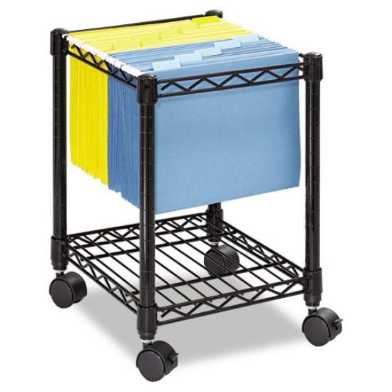 Picture of Compact Mobile Wire File Cart, Metal, 1 Shelf, 1 Bin, 15.5" x 14" x 19.75", Black