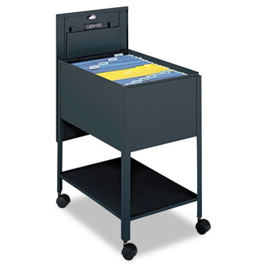 Picture of extra-deep locking mobile tub file, legal size, metal, 1 shelf, 1 bin, 16.5" x 24.75" x 28.25", black
