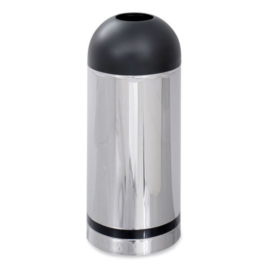 Picture of Waste Receptacle, 15 gal, Steel, Stainless Steel/Black, Ships in 1-3 Business Days
