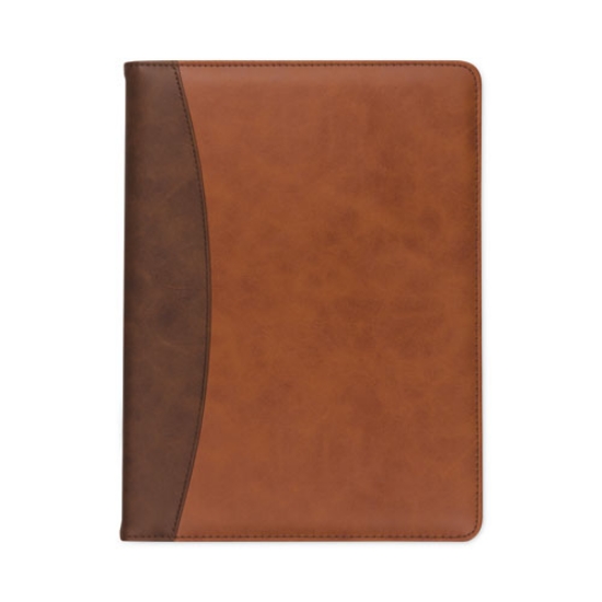 Picture of Two-Tone Padfolio with Spine Accent, 10.6w x 14.25h, Polyurethane, Tan/Brown