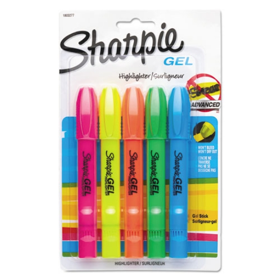 Picture of Gel Highlighters, Assorted Ink Colors, Bullet Tip, Assorted Barrel Colors, 5/set