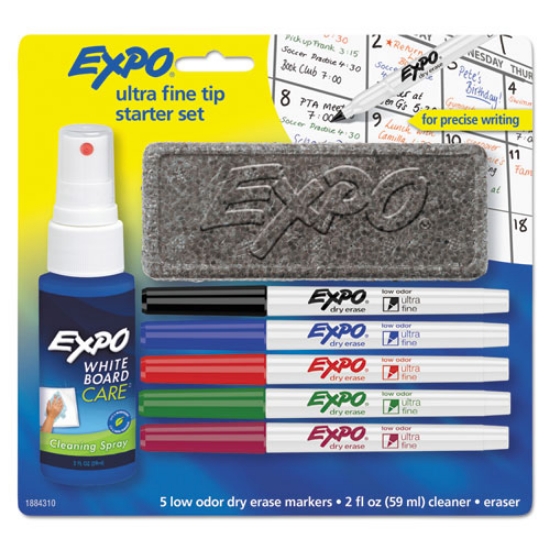 Picture of Low-Odor Dry Erase Marker Starter Set, Extra-Fine Bullet Tip, Assorted Colors, 5/Set