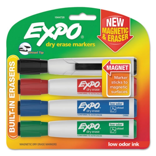 Picture of Magnetic Dry Erase Marker, Broad Chisel Tip, Assorted Colors, 4/pack