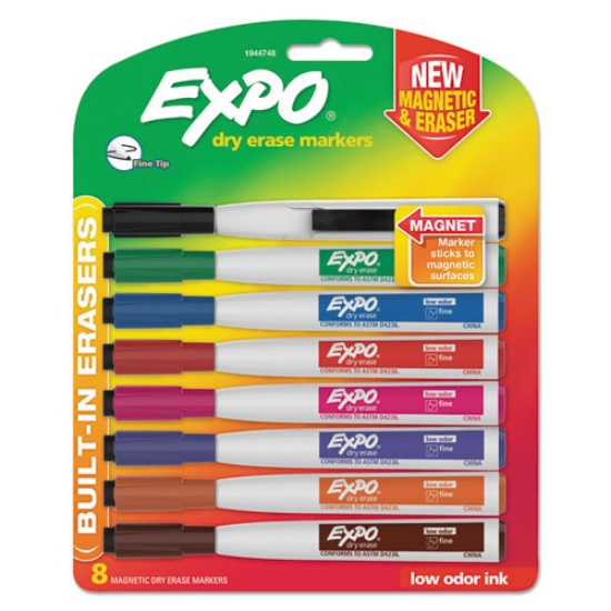 Picture of Magnetic Dry Erase Marker, Fine Bullet Tip, Assorted Colors, 8/pack