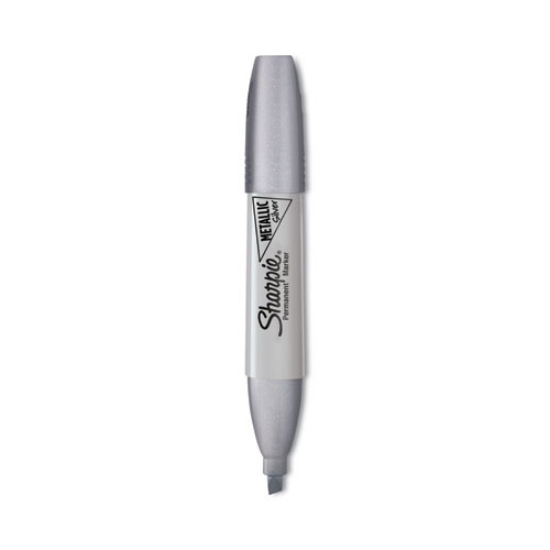 Picture of Metallic Chisel Tip Permanent Marker, Medium Chisel Tip, Silver, Dozen