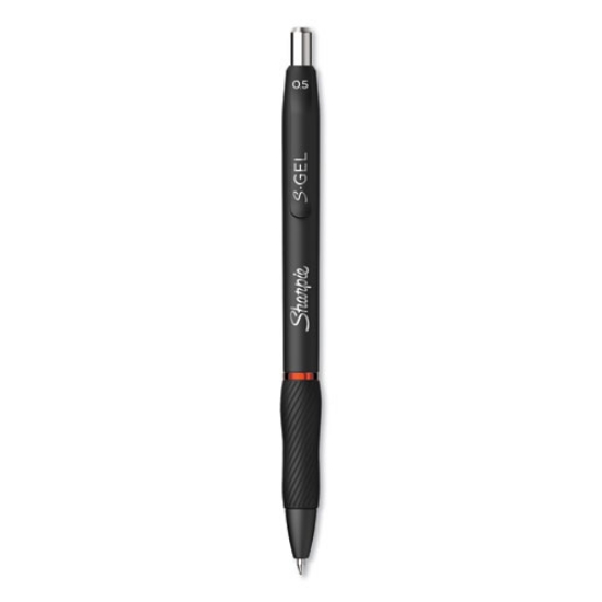 Picture of S-Gel High-Performance Gel Pen, Retractable, Fine 0.5 Mm, Red Ink, Black Barrel, Dozen