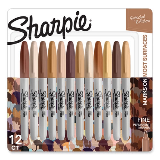 Picture of Fine Tip Permanent Marker, Portrait Colors, Fine Bullet Tip, Assorted, 12/Pack
