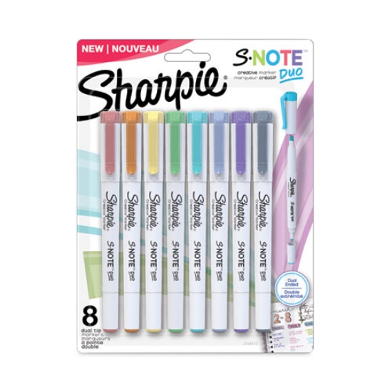 Picture of S-Note Creative Markers, Assorted Ink Colors, Bullet/Chisel Tip, White Barrel, 8/Pack