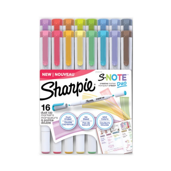 Picture of S-Note Creative Markers, Assorted Ink Colors, Bullet/Chisel Tip, White Barrel, 16/Pack