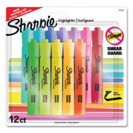 Picture of tank style highlighters, assorted ink colors, chisel tip, assorted barrel colors, 12/pack