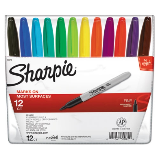 Picture of Fine Tip Permanent Marker, Fine Bullet Tip, Assorted Colors, 12/set