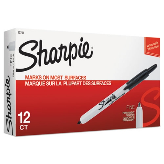 Picture of Retractable Permanent Marker, Fine Bullet Tip, Black