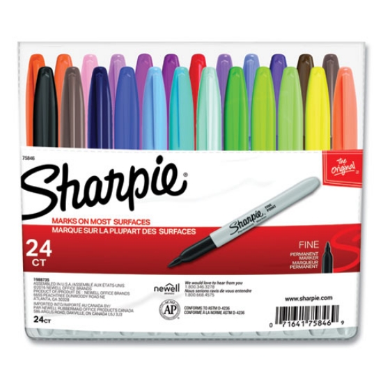 Picture of Fine Tip Permanent Marker, Fine Bullet Tip, Assorted Colors, 24/set