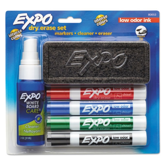 Picture of Low-Odor Dry Erase Marker Starter Set, Broad Chisel Tip, Assorted Colors, 4/set