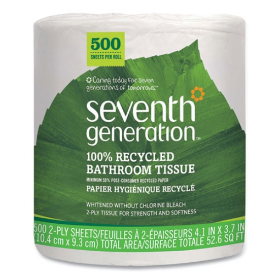 Picture of 100% RECYCLED BATHROOM TISSUE, SEPTIC SAFE, INDIVIDUALLY WRAPPED ROLLS, 2-PLY, WHITE, 500 SHEETS/JUMBO ROLL, 60/CARTON